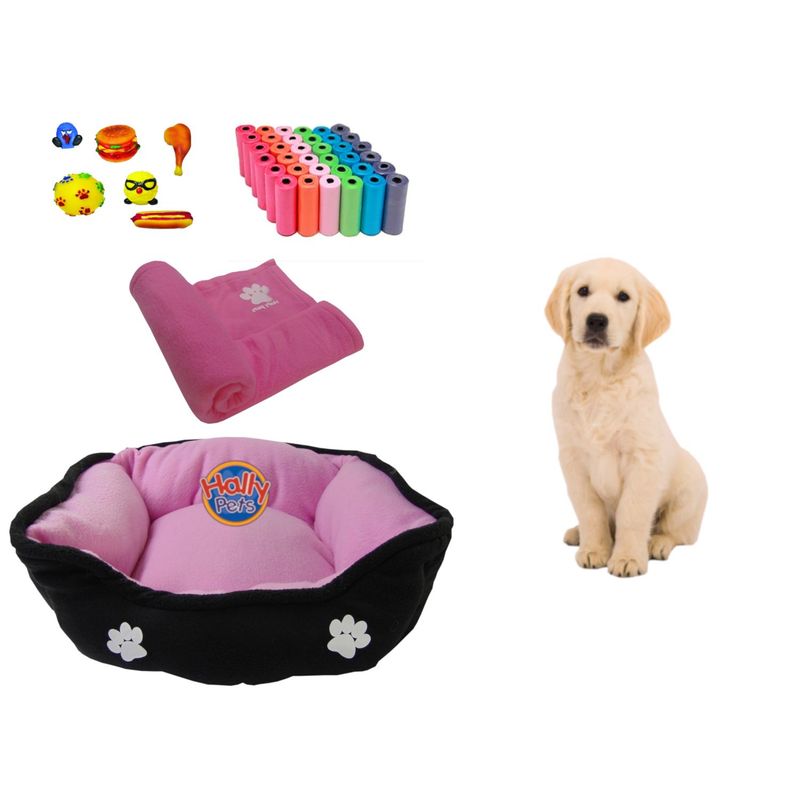 HALLY PET - Cama Grande Doble faz cobija bolsas dos juguetes y comedero