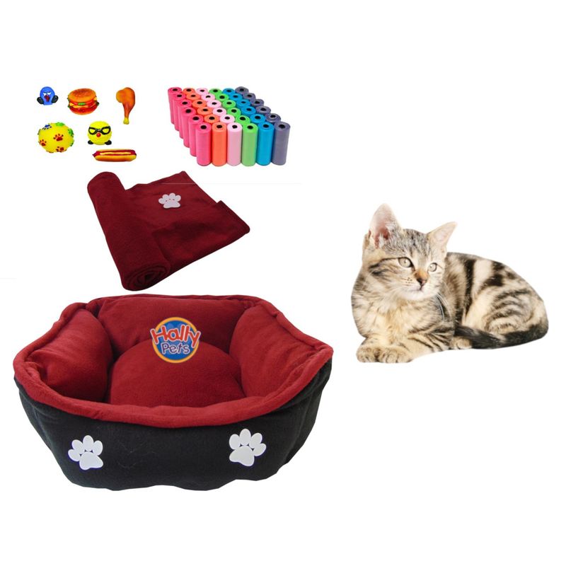 HALLY PET - Cama Grande Doble faz cobija bolsas dos juguetes y comedero