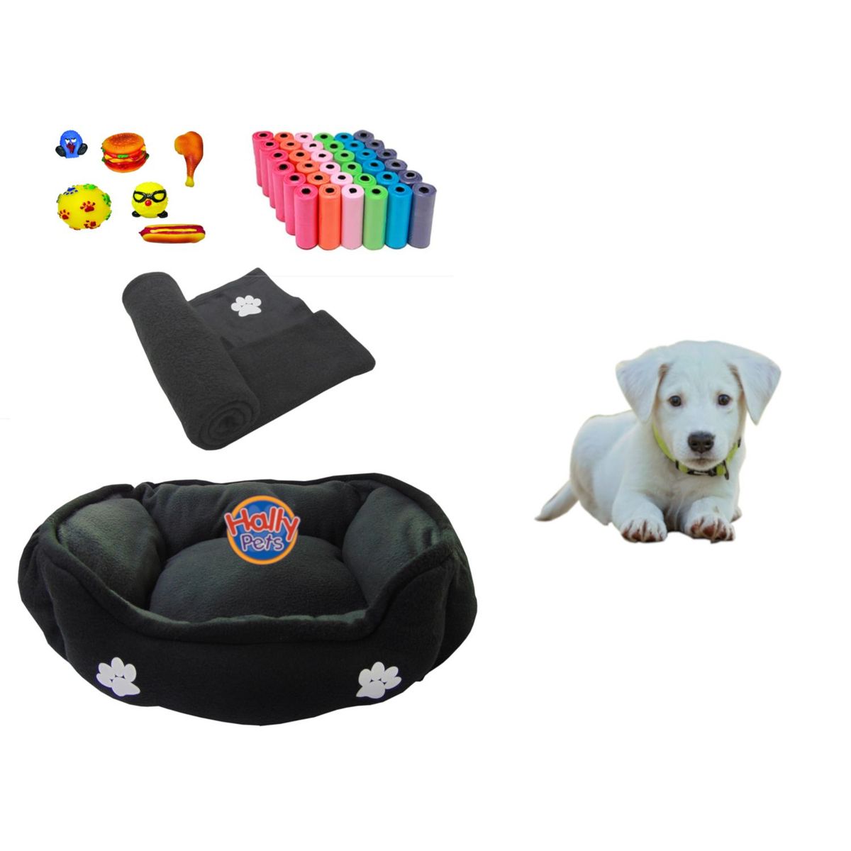 HALLY PET - Cama Grande Doble faz cobija bolsas dos juguetes y comedero