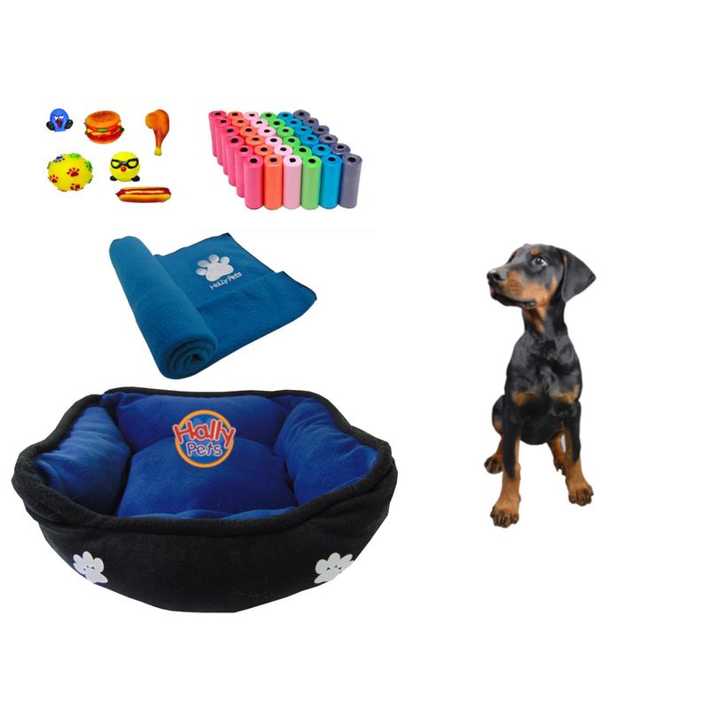HALLY PET - Cama Grande Doble faz cobija bolsas dos juguetes y comedero
