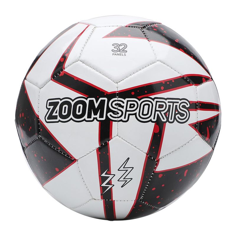 ZOOM SPORT - Balon de Futbol N°5 Rojo Negro 32 Paneles Cosido Zoom Sports