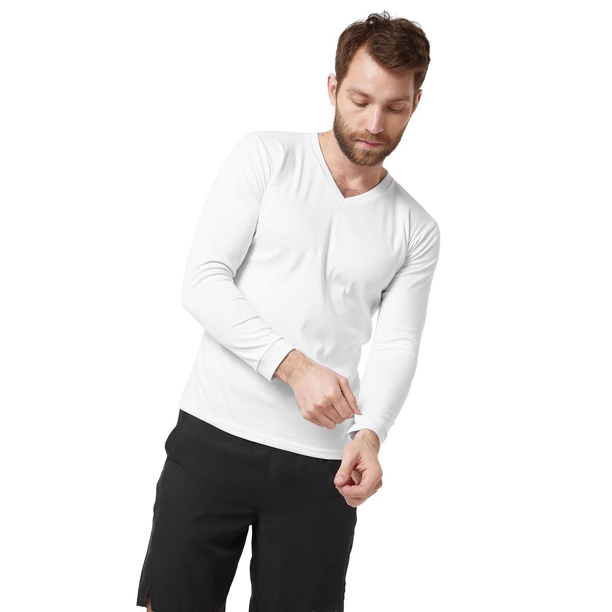 SANTANA - Camiseta Hombre Cuello V Manga Larga Blanca Santana