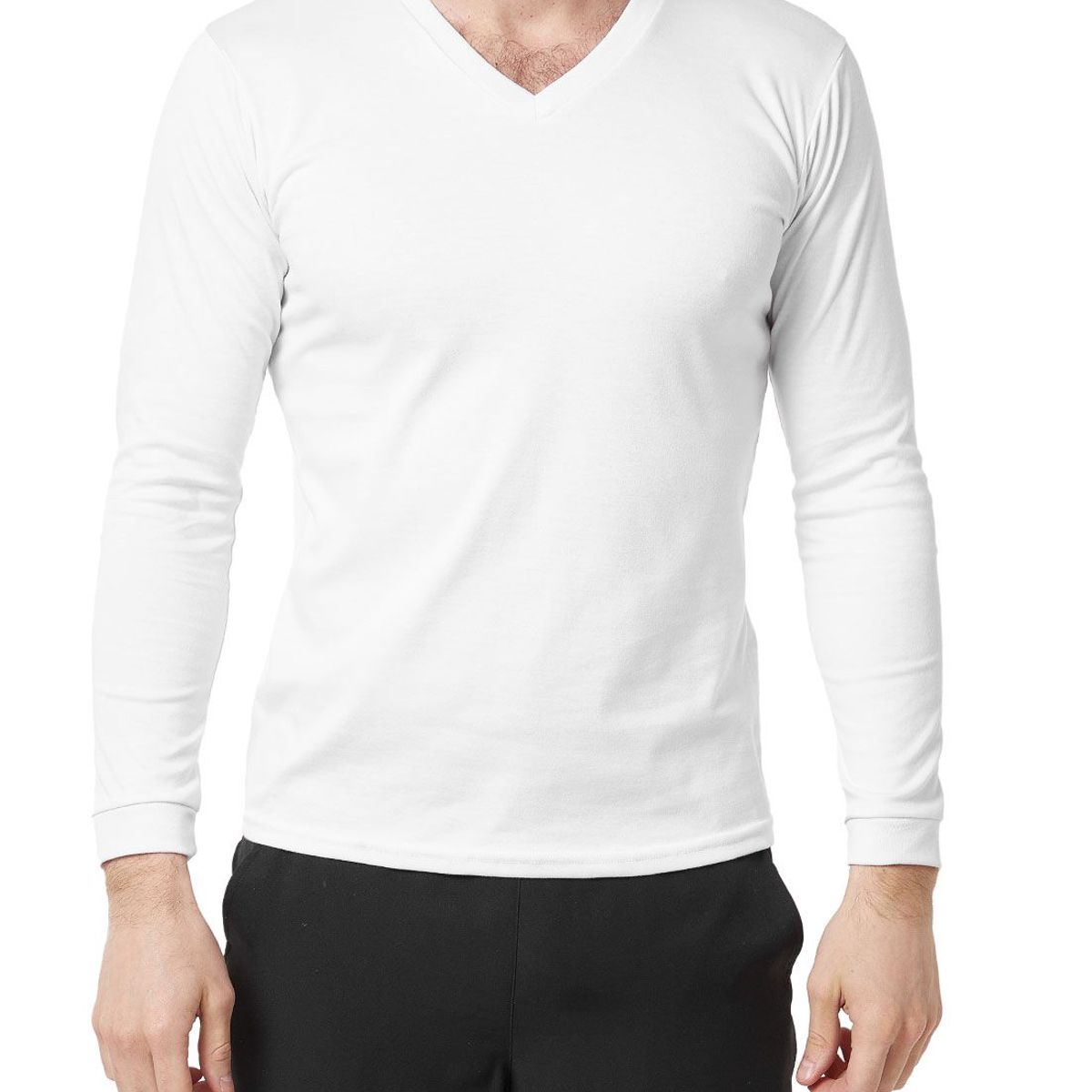 SANTANA - Camiseta Hombre Cuello V Manga Larga Blanca Santana