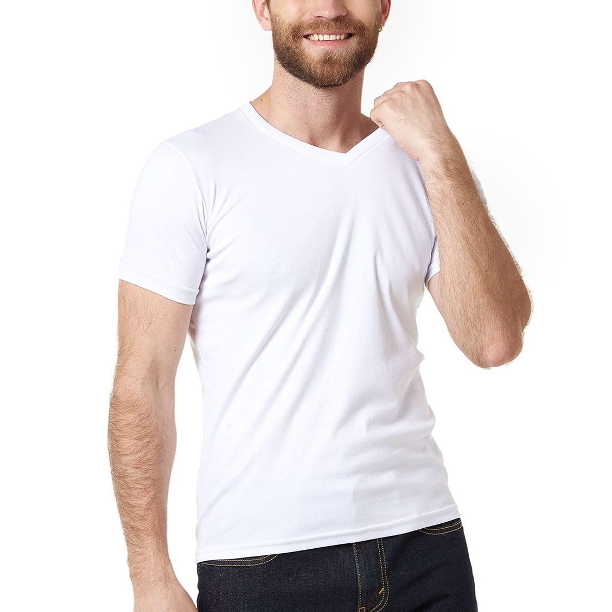 SANTANA - Camiseta Hombre Cuello en V Manga Corta Blanca Santana