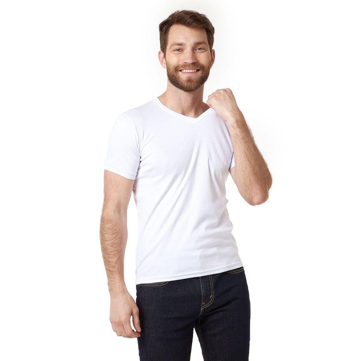 SANTANA - Camiseta Hombre Cuello en V Manga Corta Blanca Santana