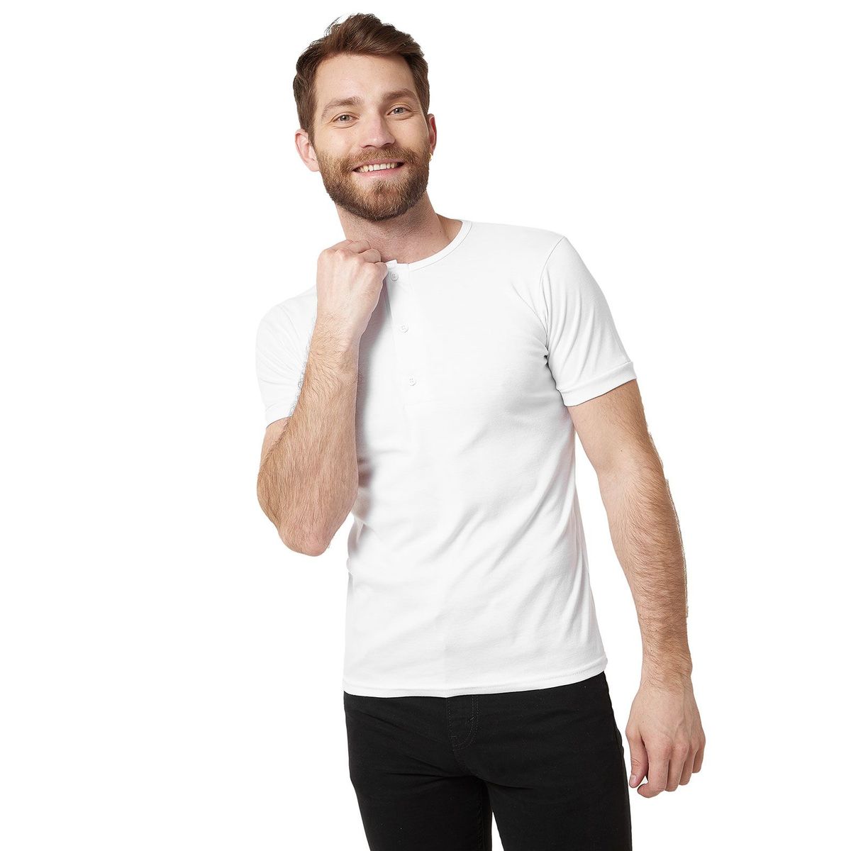 SANTANA - Camiseta Hombre Cuello 3 Botones Manga Corta Santana Blanco