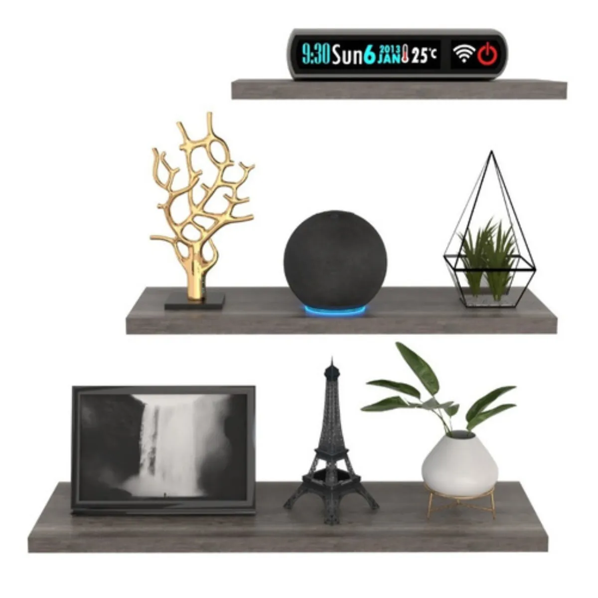 GENERICO - Kit Repisas Flotantes Modernas X3 Medidas Gris Humo - Decoracion Hogar