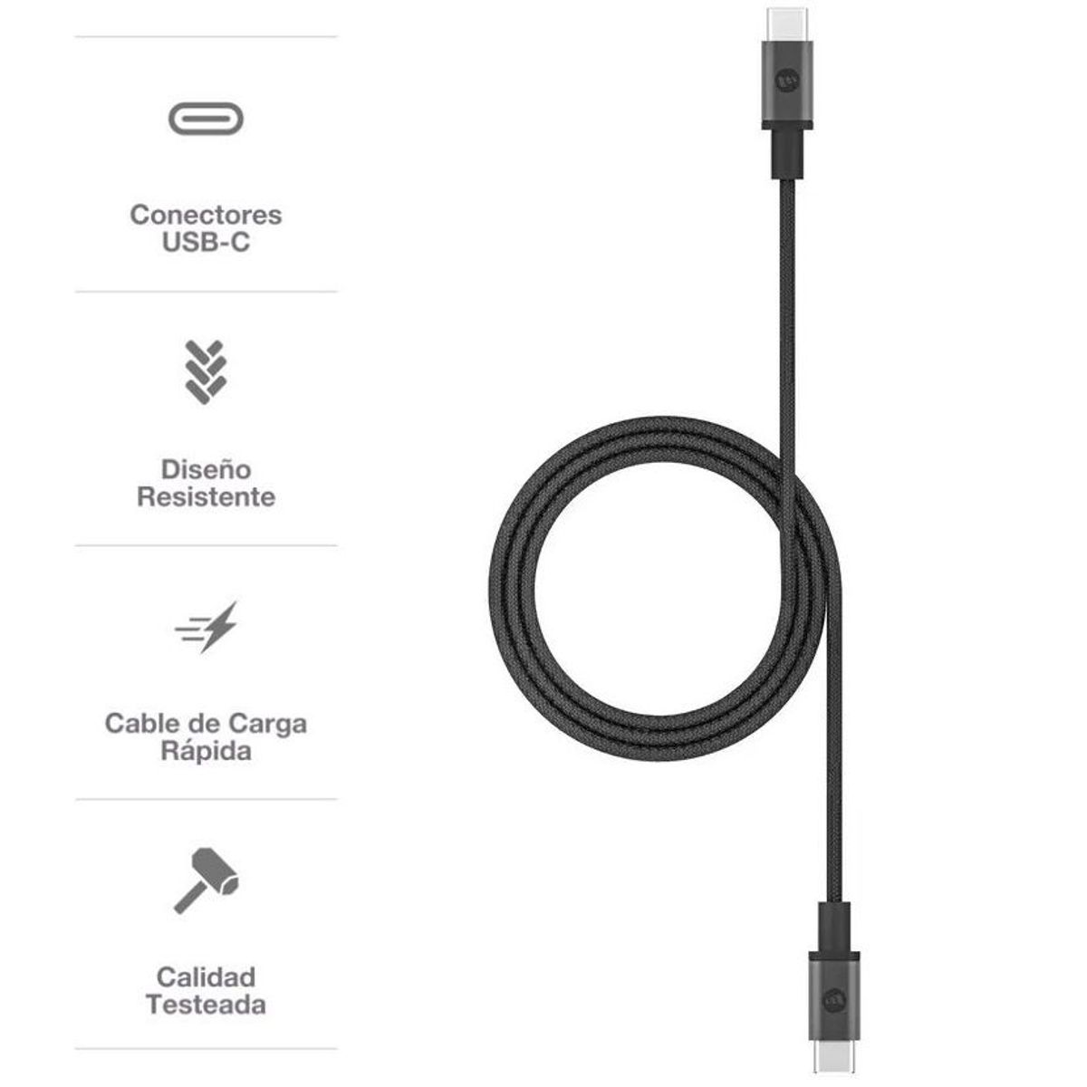 MOPHIE - Cable Mophie USB Tipo C Negro Compatible con Carga Rápida