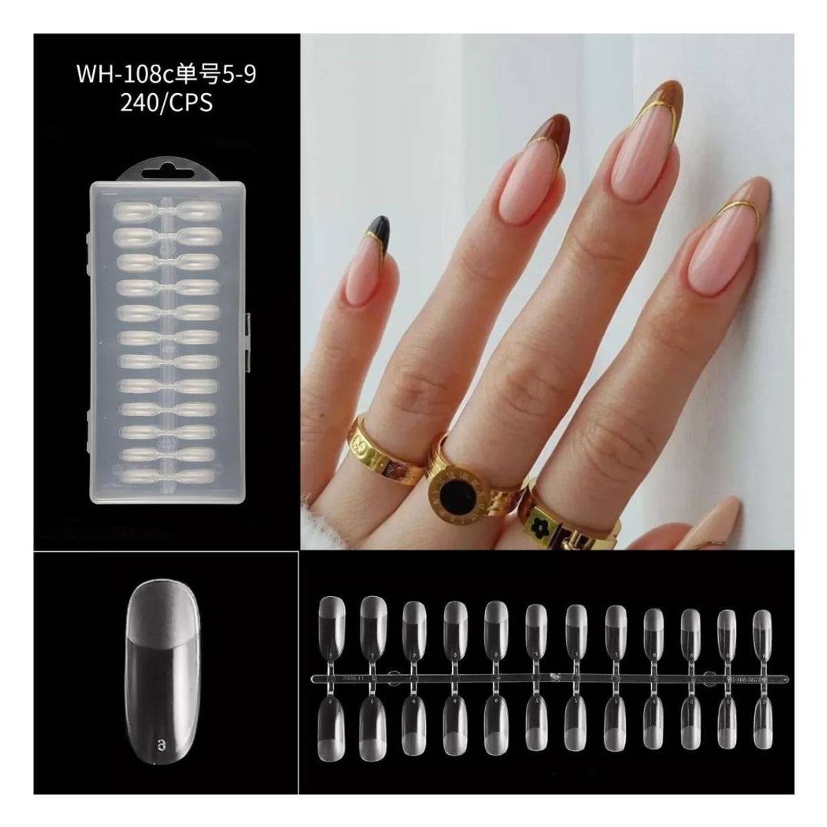 GENERICO - Set Uñas 240 Press On Nail Tips Varios Tamaños