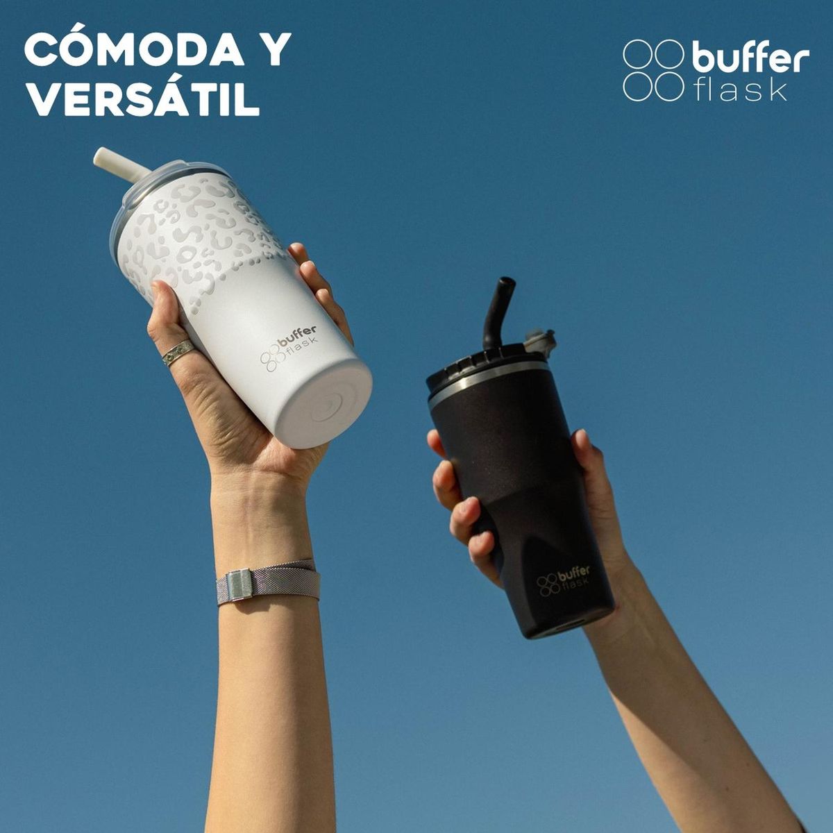 BUFFER FLASK - Mug Vaso Termo AguaCafe 570 Acero Inox+Tapas - Negro-