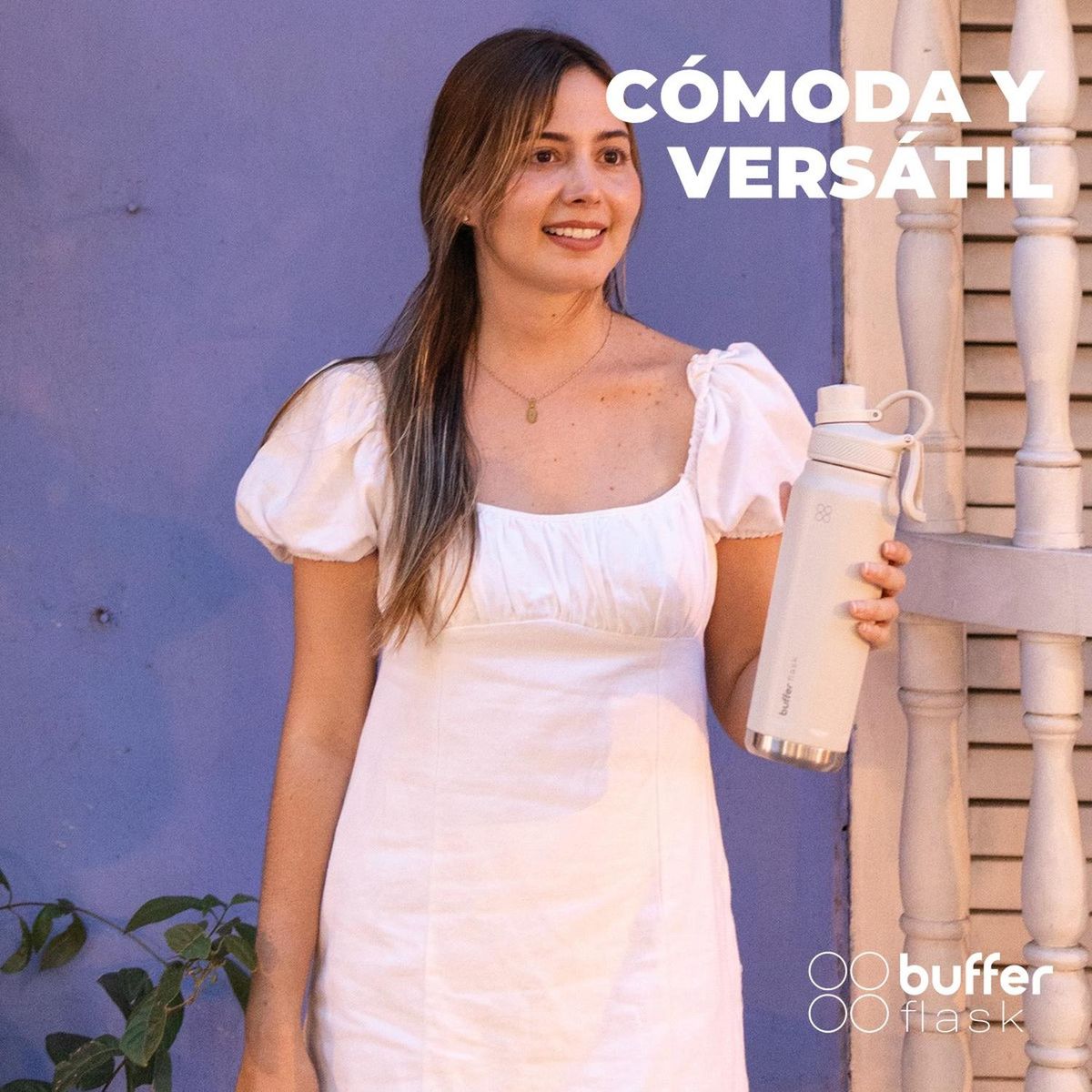 BUFFER FLASK - Termo Botella Agua Acero Inox Buffer+Tapas - Blanco