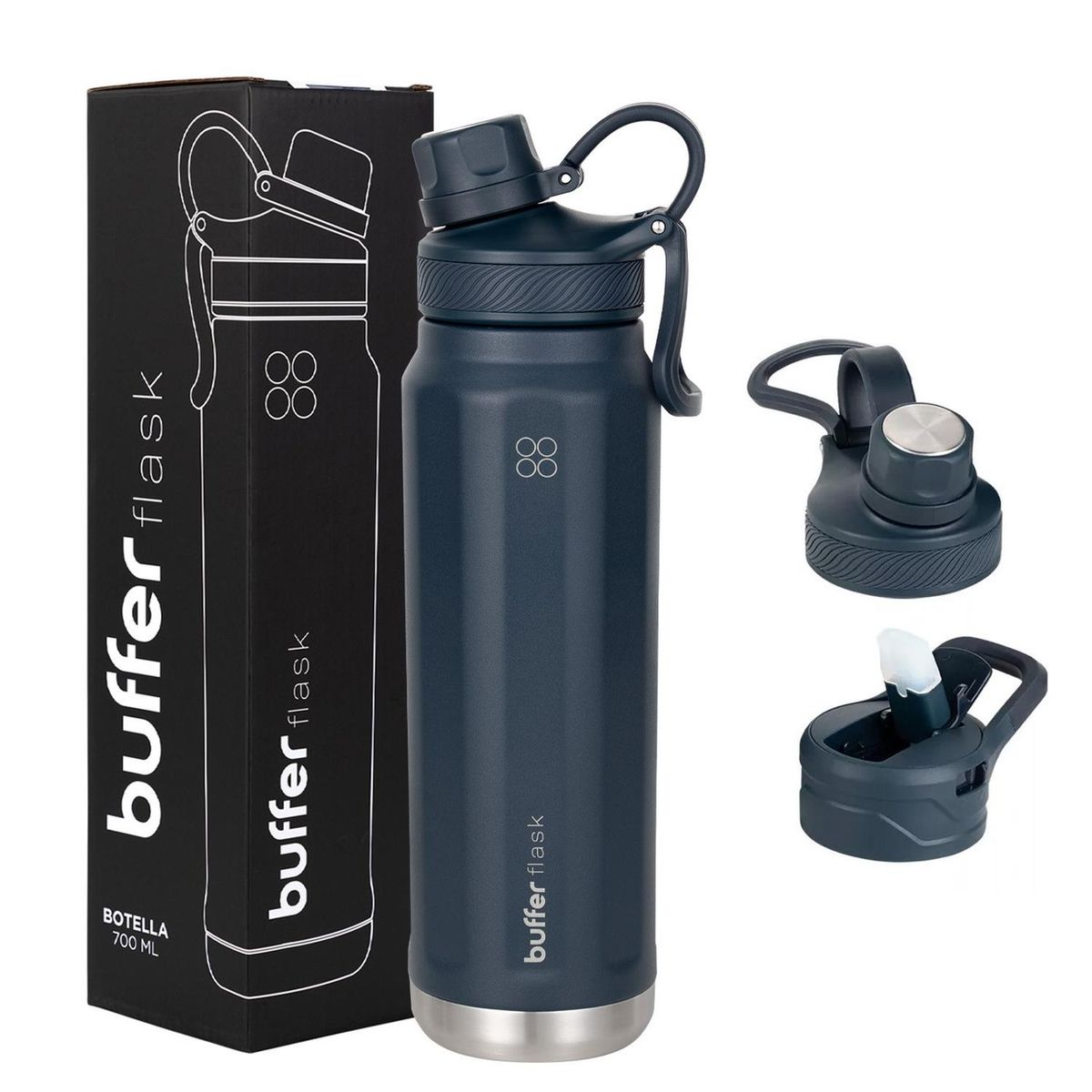 BUFFER FLASK - Termo Botella Agua Acero Inox Buffer+Tapas - Azul