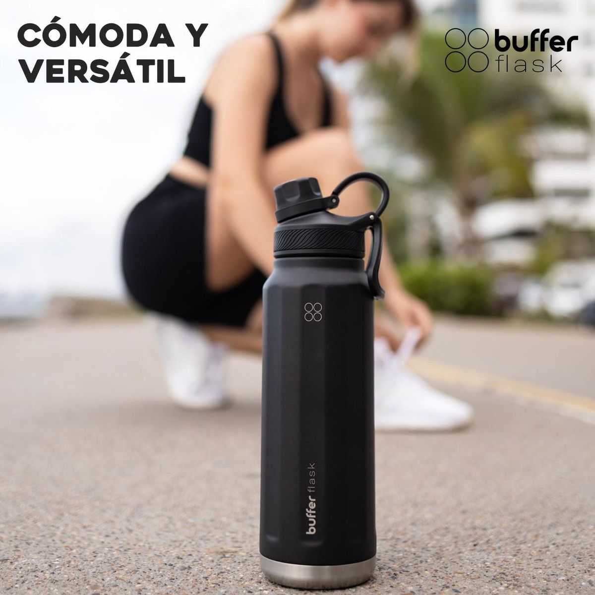BUFFER FLASK - Termo Botella Termica Agua Acero InoxBuffer1l+tapas - Negro-