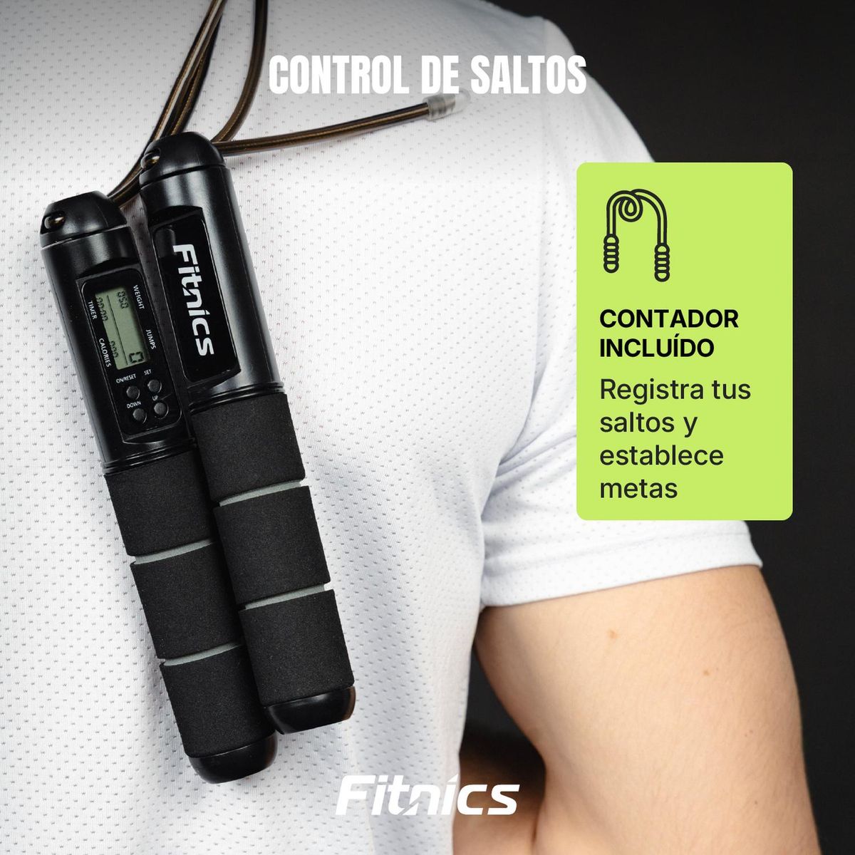 FITNICS - Cuerda Lazo Para Saltar +contador Digital Cardio Crossfit-