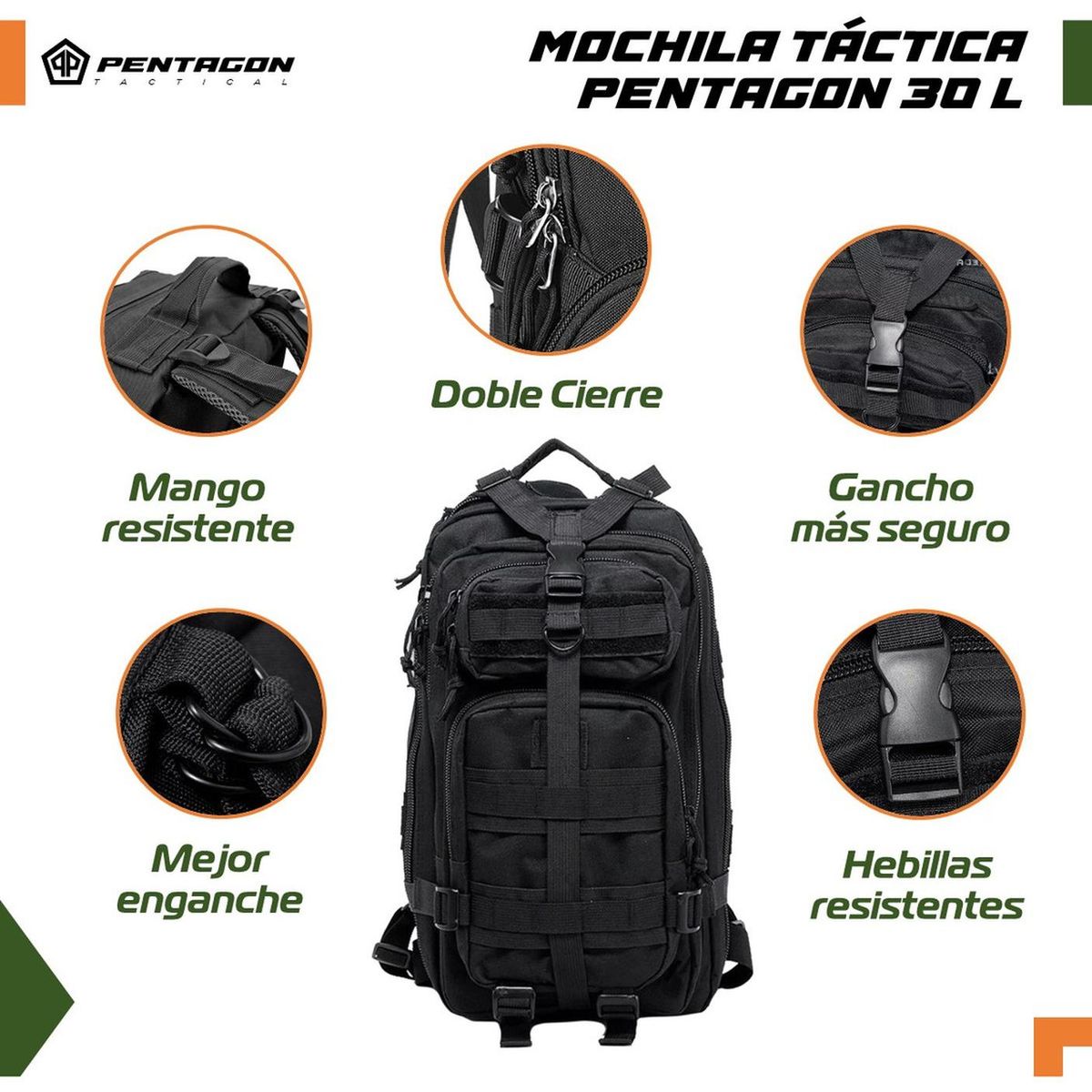 LINKON - Morral Bolso Maleta Tactica Militar Camping 30l Impermeable - Negro