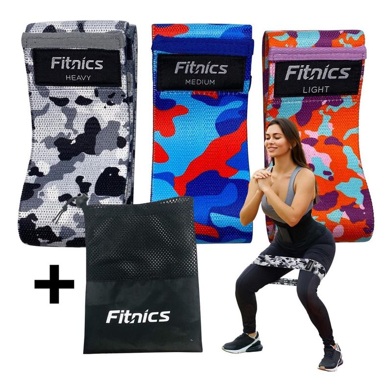 FITNICS - Bandas Elasticas Resistencia Tela Estampada Fitnics Set X 3 - Gris-.-