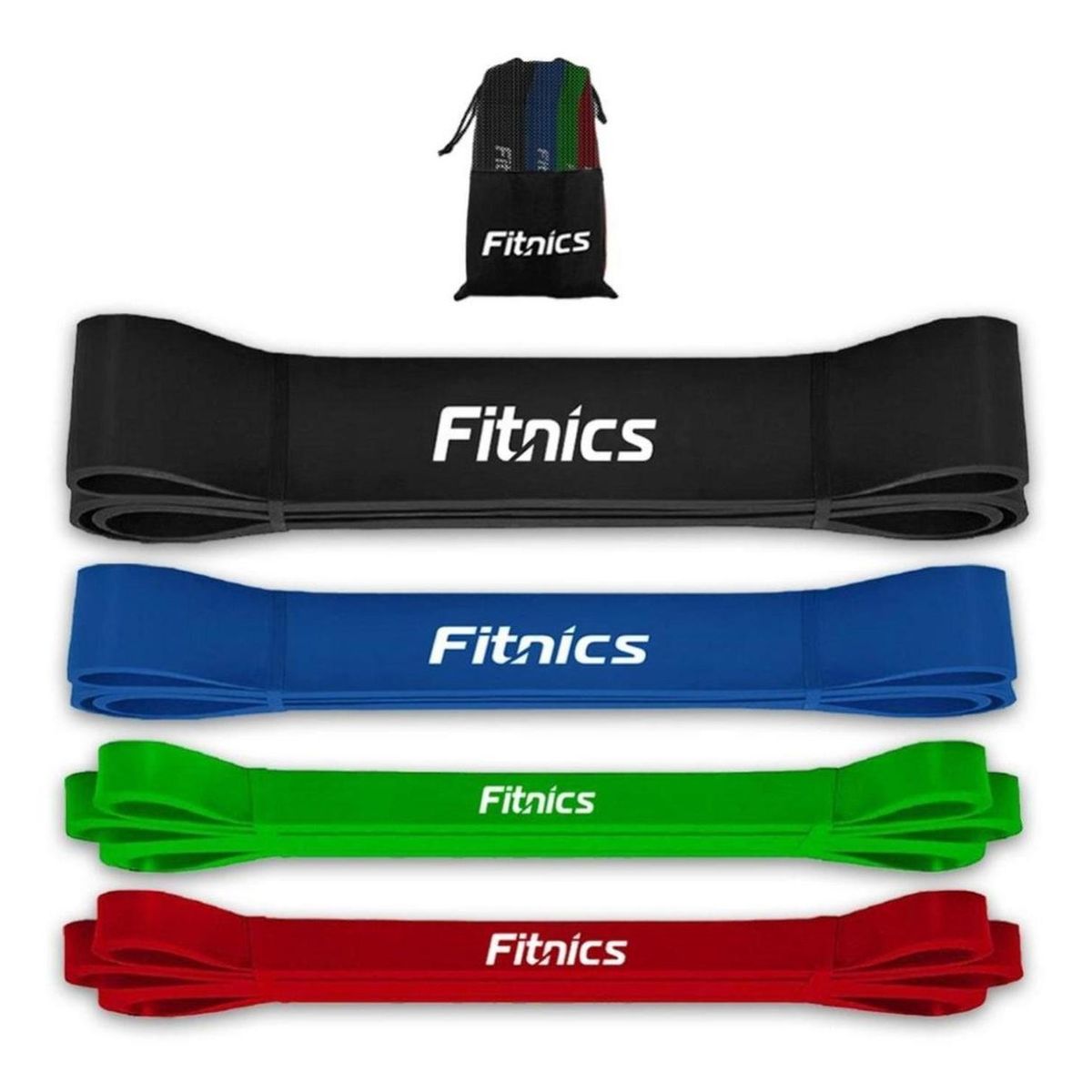 FITNICS - Bandas Elasticas Resistencia Poder Fitnics Set 4 Latex+bolsa - Negro-