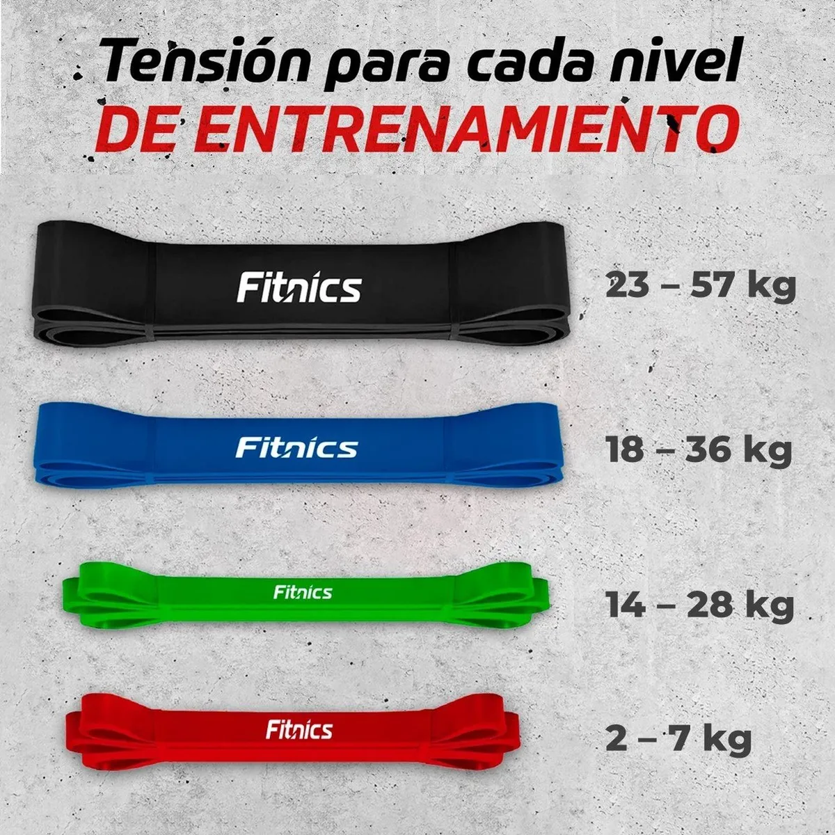 FITNICS - Bandas Elasticas Resistencia Poder Fitnics Set 4 Latex+bolsa - Negro-