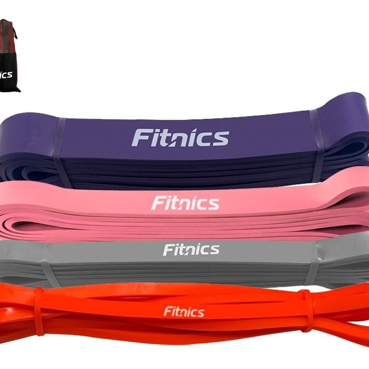FITNICS - Bandas Elasticas Resistencia Poder Fitnics Set 4 Latex+bolsa - Negro-