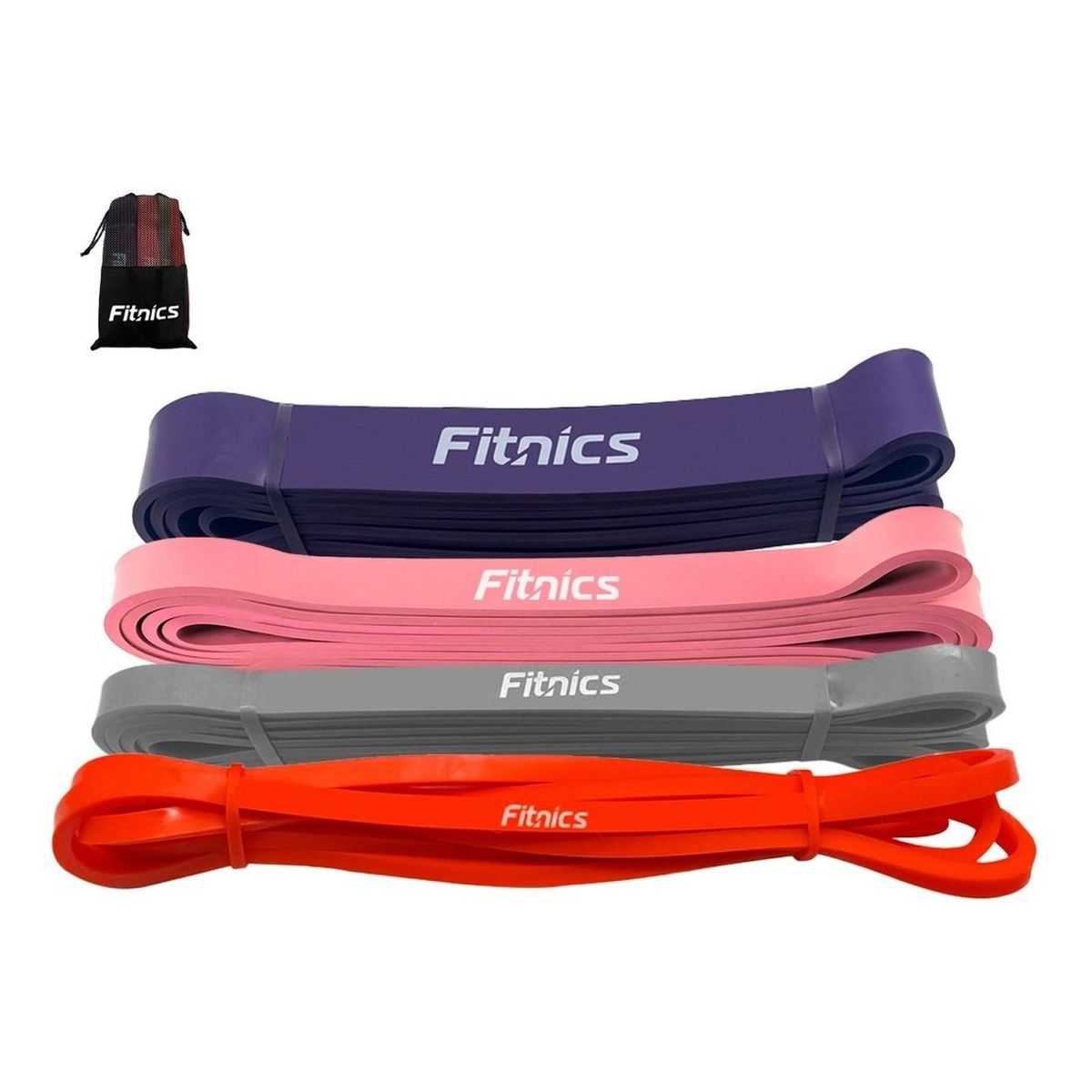 FITNICS - Bandas Elasticas Resistencia Poder Fitnics Set 4 Latex+bolsa - Negro-