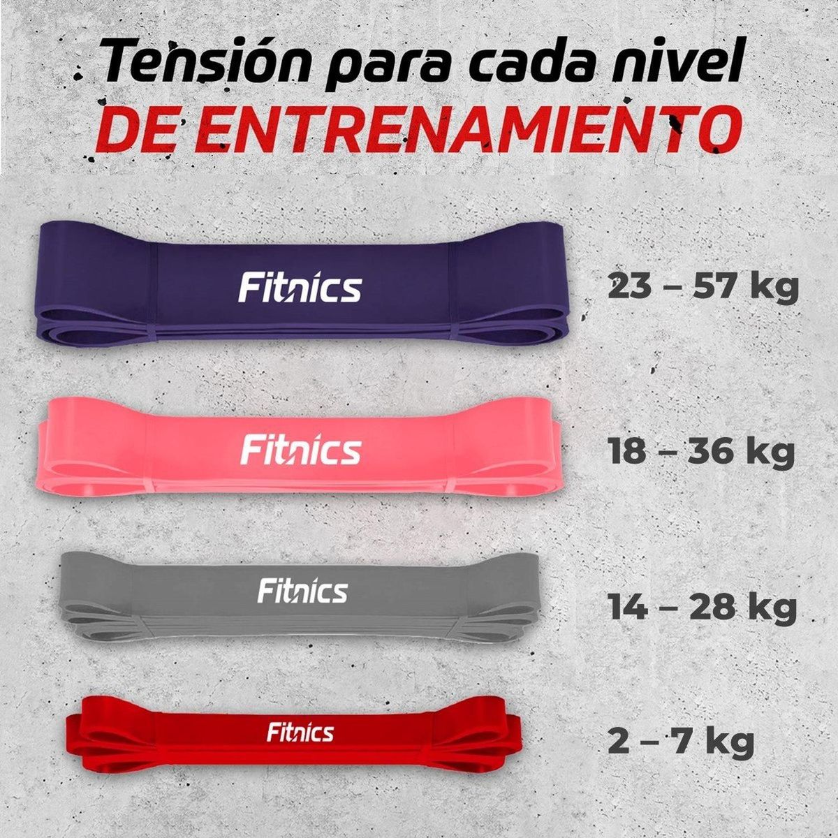 FITNICS - Bandas Elasticas Resistencia Poder Fitnics Set 4 Latex+bolsa - Negro-