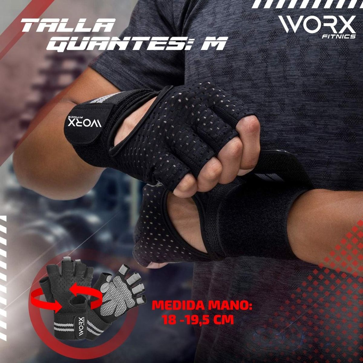 WORX - Guantes Con Muñequera Worx Entrenamiento Gimnasio Gym - Negro - M