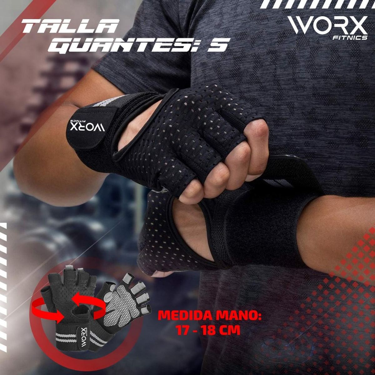 WORX - Guantes Con Muñequera Worx Entrenamiento Gimnasio Gym - Negro - S