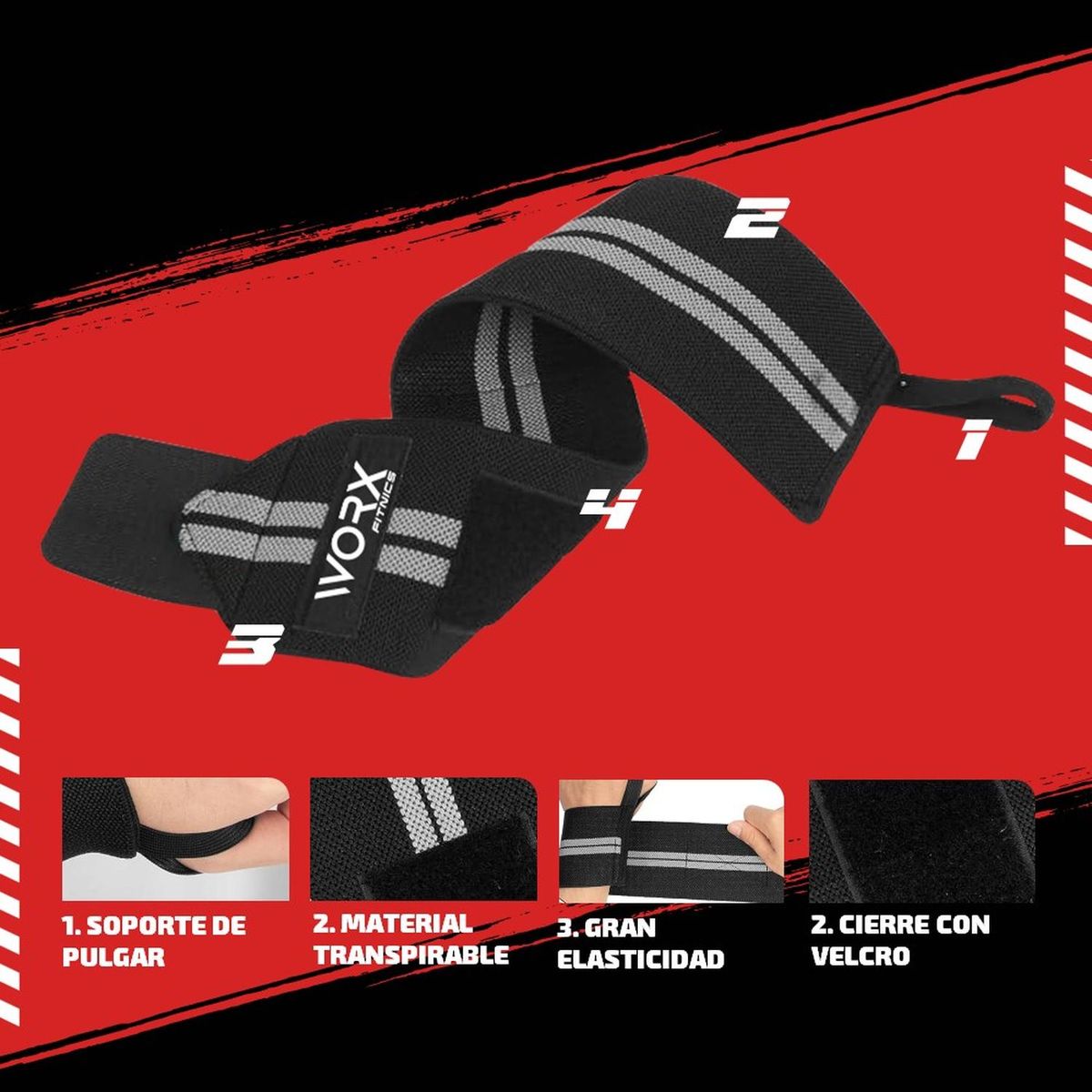 WORX - Muñequeras Levantamiento Pesas Worx Gym Gimnasio Crossfit X2-