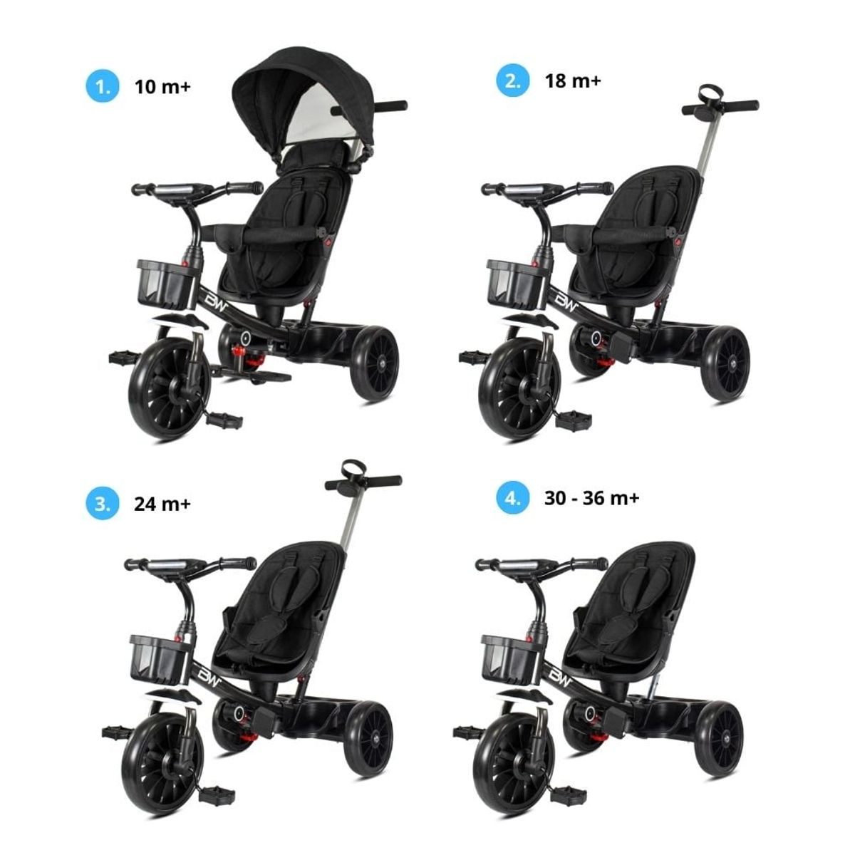 PRINSEL - Triciclo Montable Paseador Negro Ruedas Goma EVA Música y Sonidos