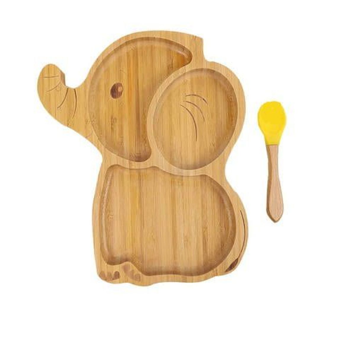 GENERICO - Plato Bambú Con Ventosa De Succión Mas Cuchara - ELEFANTE