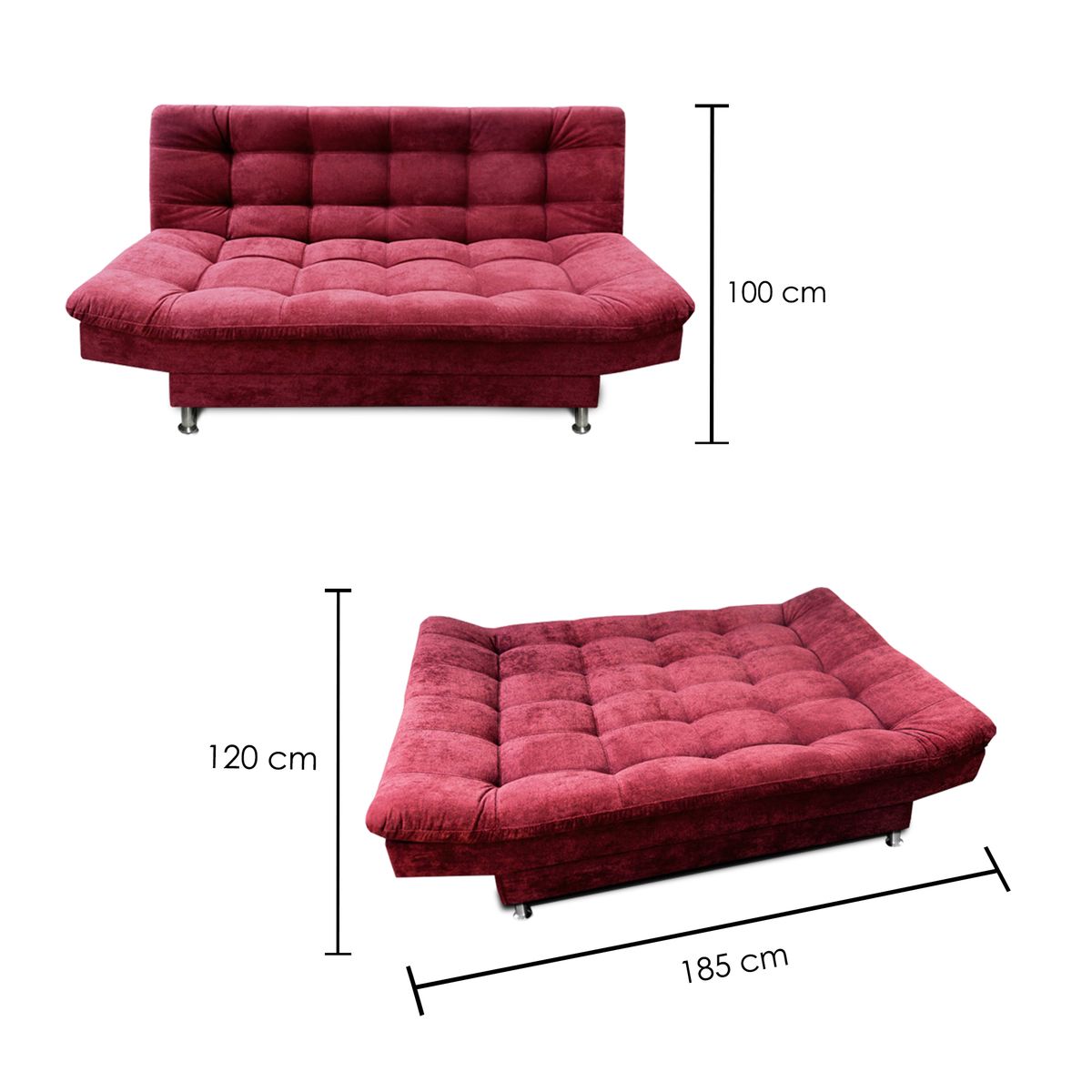 MUEBLES ONLINE - Sofa cama 3 posiciones Carvallo Plain tela vinotinto