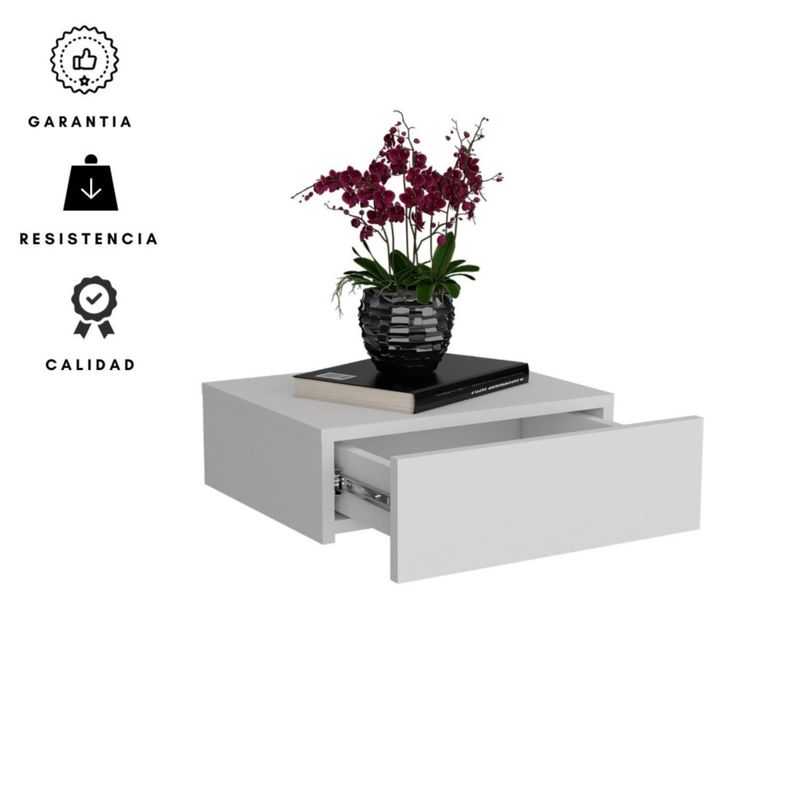 EKONOMODO COLOMBIA - Mesa de noche flotante con cajon blanco