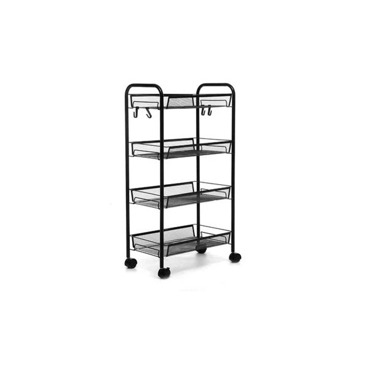 GENERICO - Estante Rectangular  Negro Metal Rejillas Ruedas 4 espacios