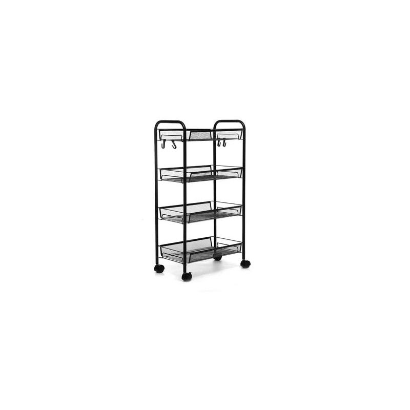 GENERICO - Estante Rectangular  Negro Metal Rejillas Ruedas 4 espacios