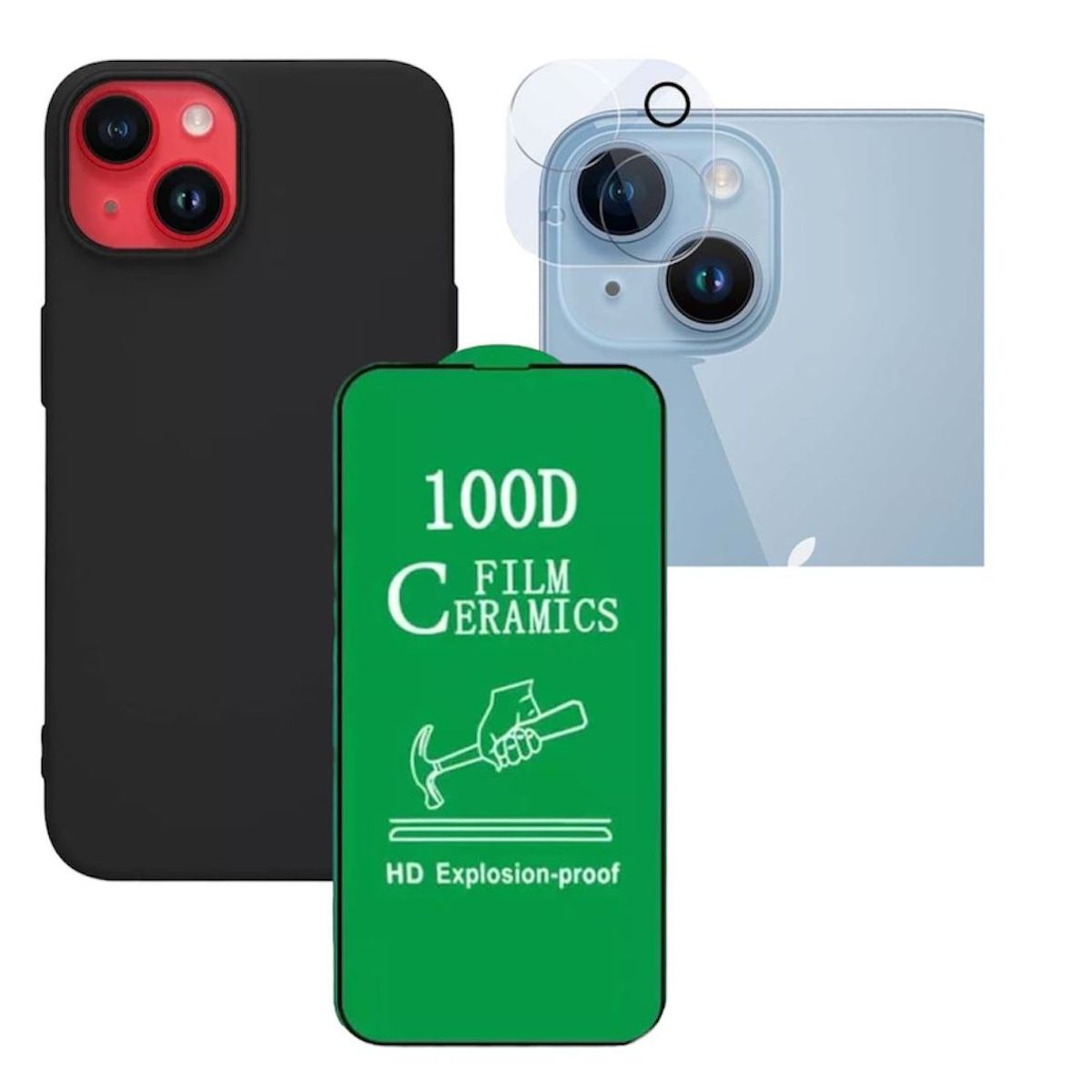 GENERICO - Forro Silicone Case+ Cerámico+ Protector Camara ¡Phone 15 Plus Negro