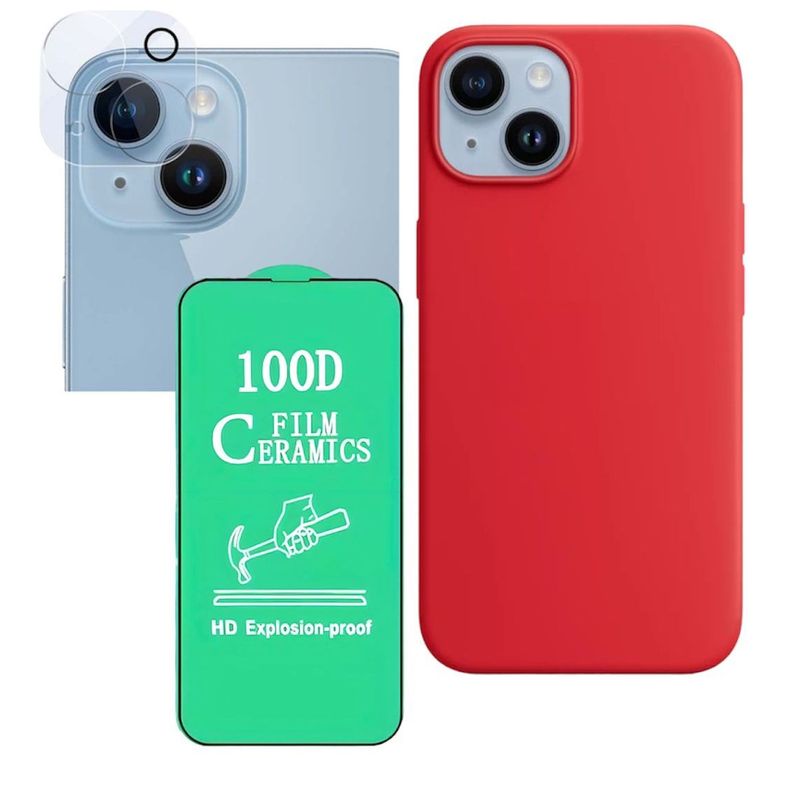 GENERICO - Forro Silicone Case+ Cerámico+ Protector Camara ¡Phone 15 Plus Rojo