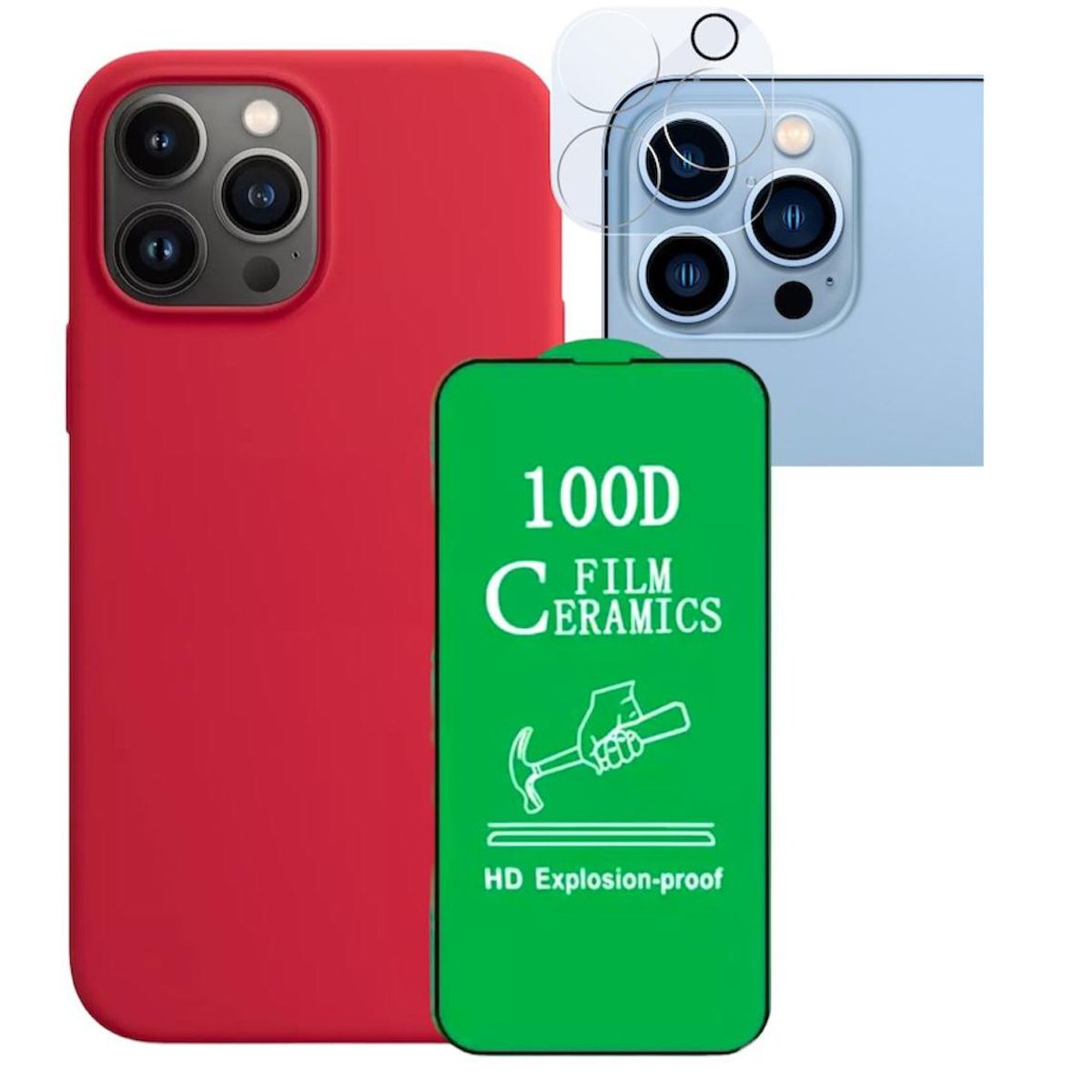 GENERICO - Forro Silicone Case+ Cerámico+ Protector Camara ¡Phone 15 Pro Rojo