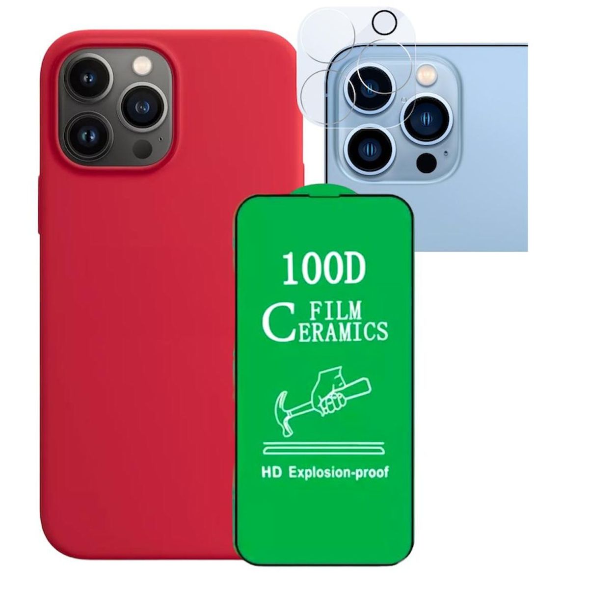 GENERICO - Forro Silicone Case+ Cerámico+ Protector Camara ¡Phone 15 Pro Rojo