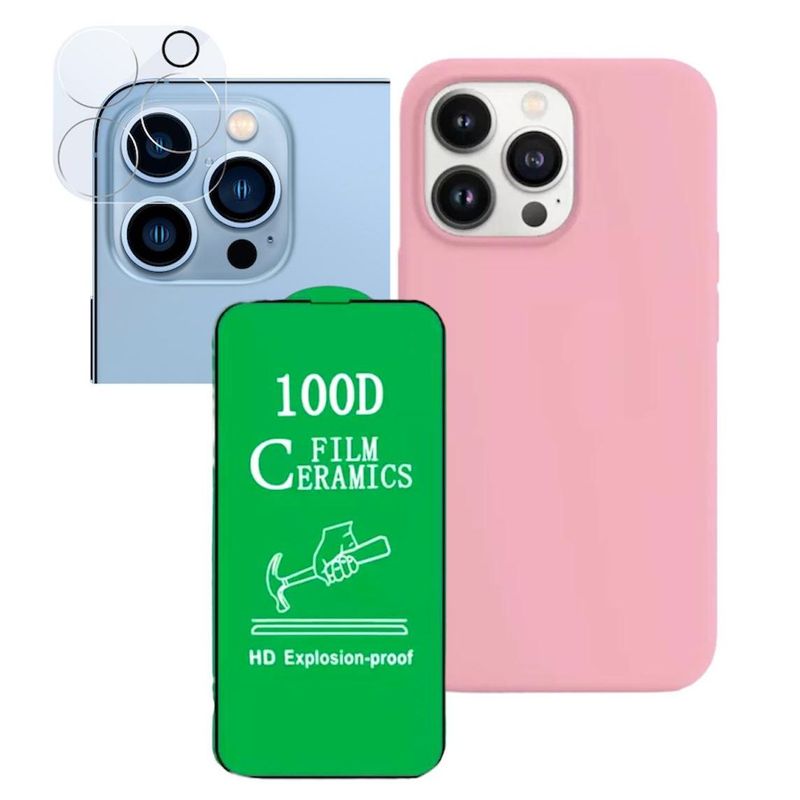 GENERICO - Forro Silicone Case+ Cerámico+ Camara ¡Phone 15 Pro Max Rosa
