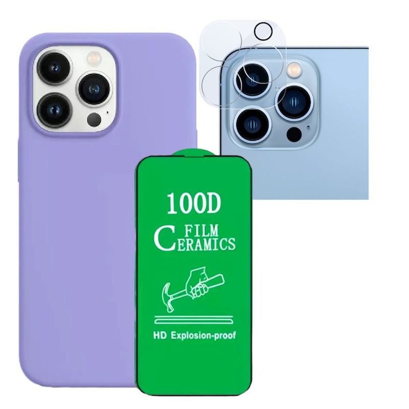 GENERICO - Forro Silicone Case+ Cerámico+ Camara ¡Phone 15 Pro Max Lila