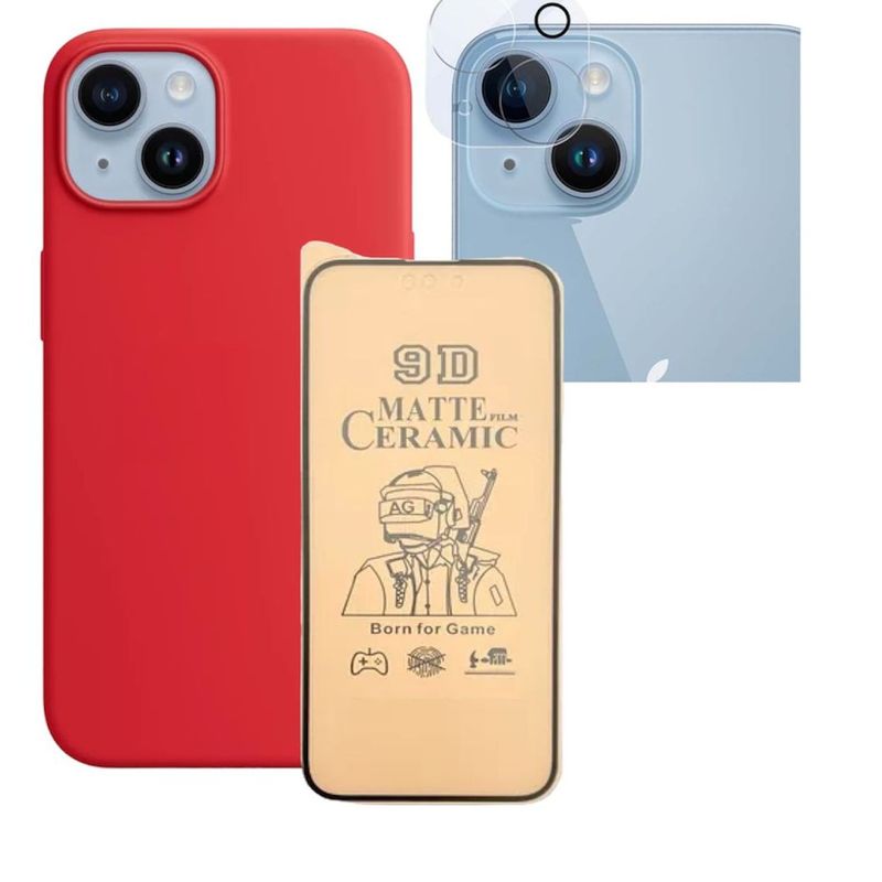 GENERICO - Forro Silicone Case+ Cerámico Matte + Camara ¡Phone 15 Rojo