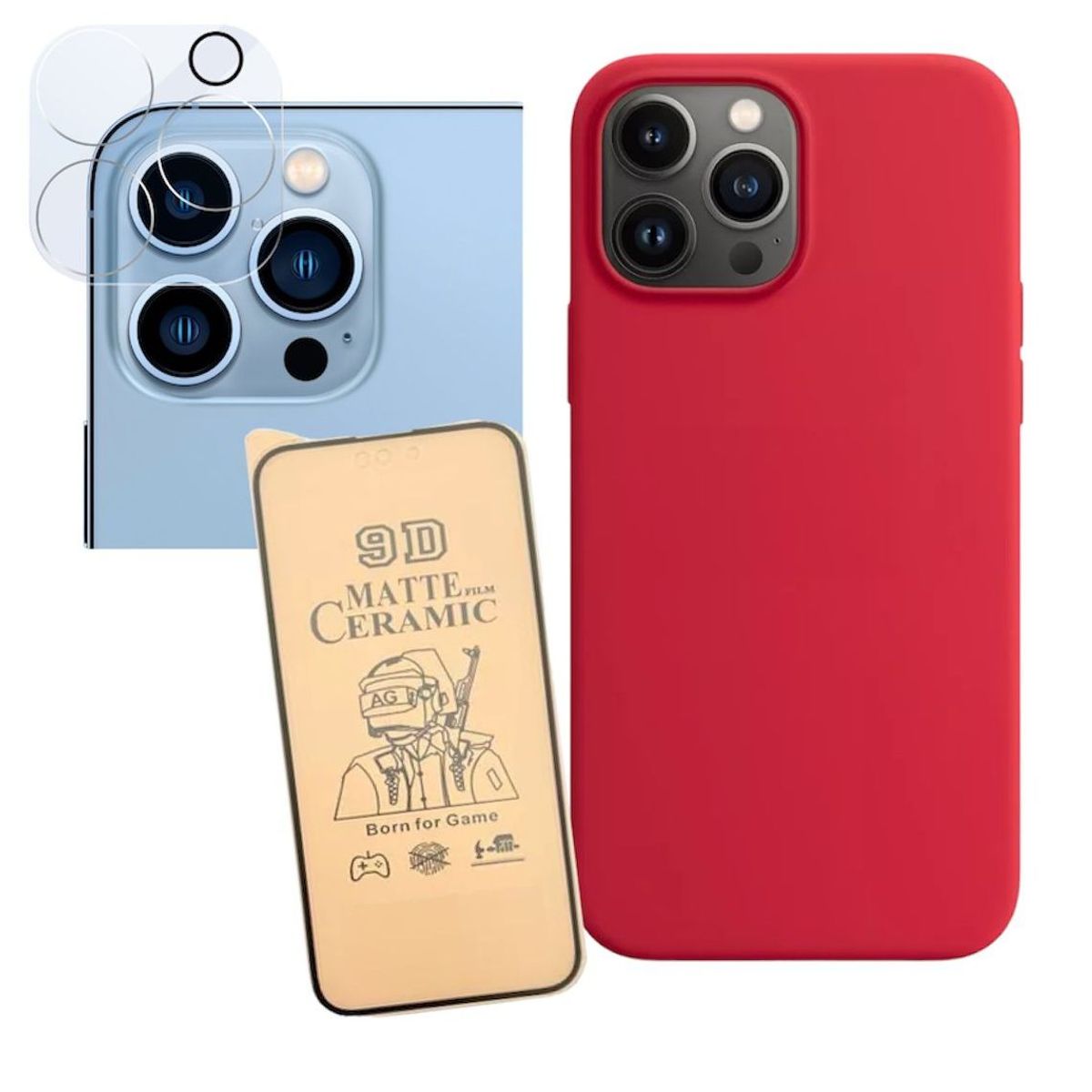 GENERICO - Silicone Case+ Cerámico Matte + Camara ¡Phone 15 Pro Max Rojo