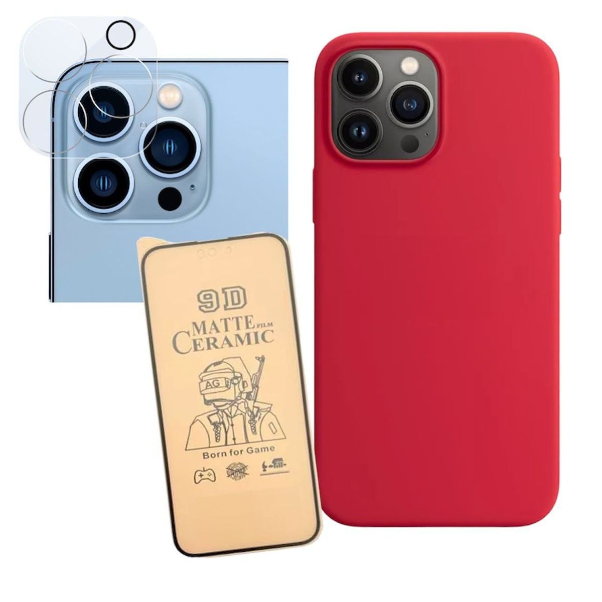 GENERICO - Silicone Case+ Cerámico Matte + Camara ¡Phone 15 Pro Max Rojo