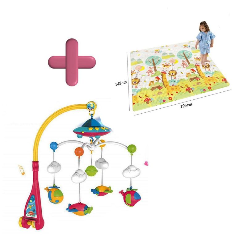 GENERICO - Combo De Movil Musical Cuna Bebe + Tapete Alfombra Reversible.
