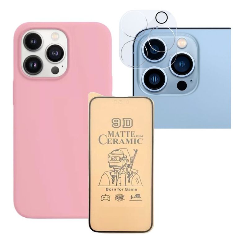 GENERICO - Silicone Case+ Cerámico Matte + Camara ¡Phone 15 Pro Max Rosa