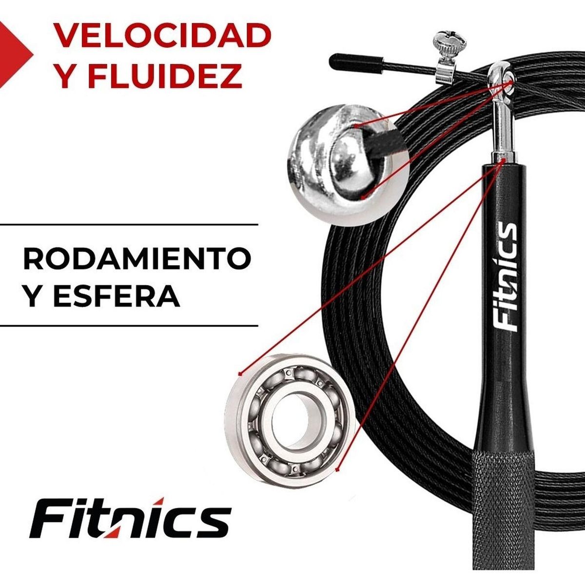 FITNICS - Lazo Cuerda Saltar Profesional Velocidad Aluminio - Negro-