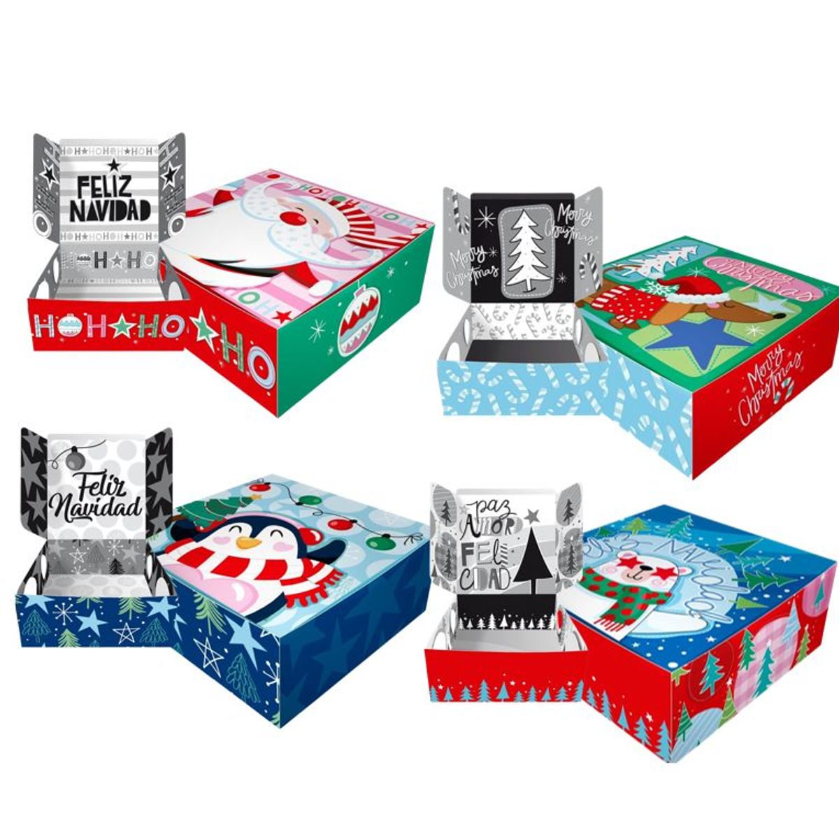 GENERICO - Caja Empaque Regalo Mediana Cuadrada Navidad X 4 U