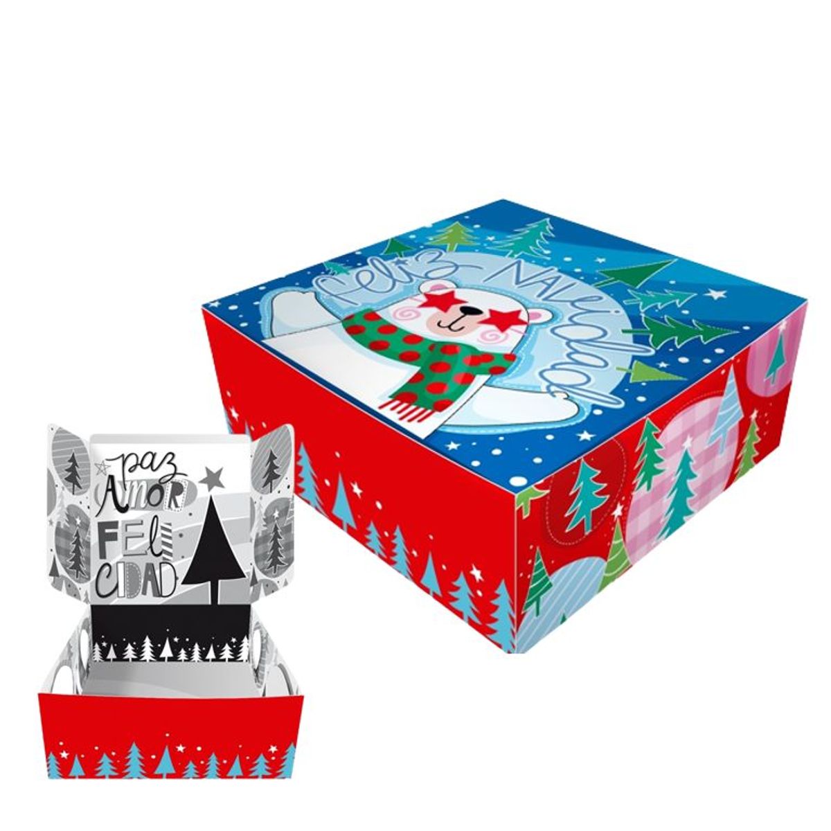 GENERICO - Caja Empaque Regalo Mediana Cuadrada Navidad X 4 U