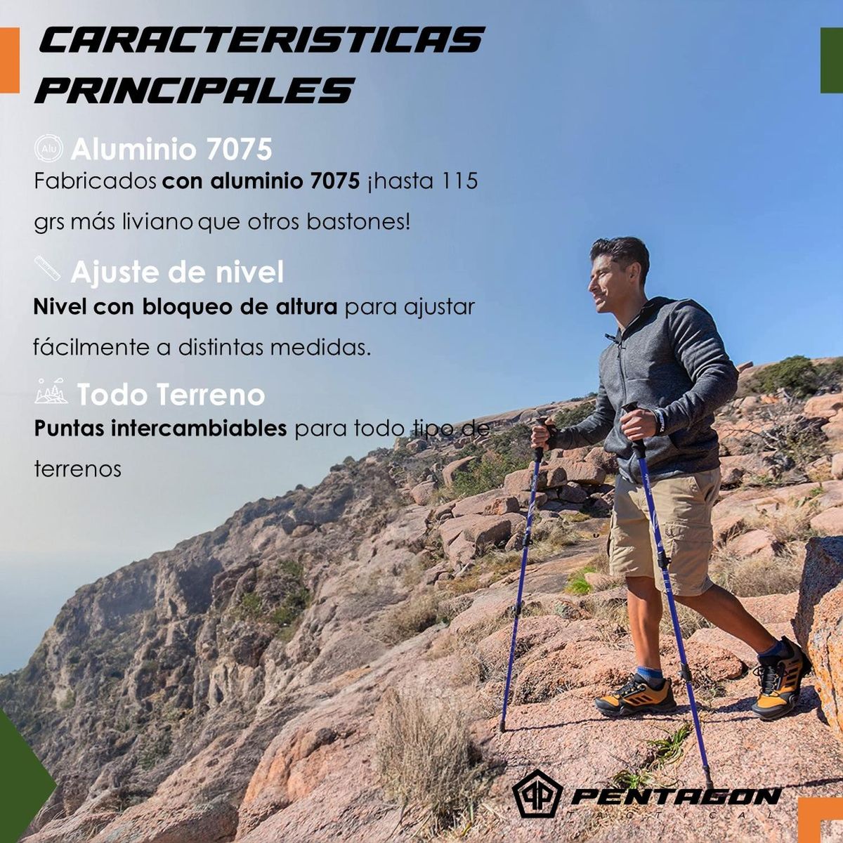FITNICS - Bastones Trekking Senderismo X2 Plegables Aluminio Pentagon - Azul