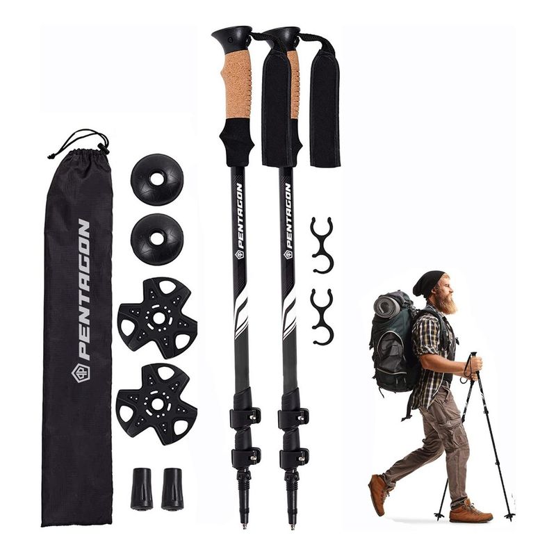 FITNICS - Bastones Trekking Senderismo X2 Plegables Aluminio Pentagon - Negro-